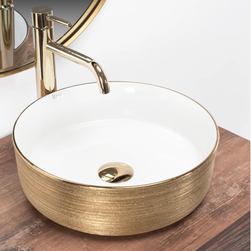 REA-U6630 - SAMI countertop basin Ø 36 cm ceramic/white/brushed gold