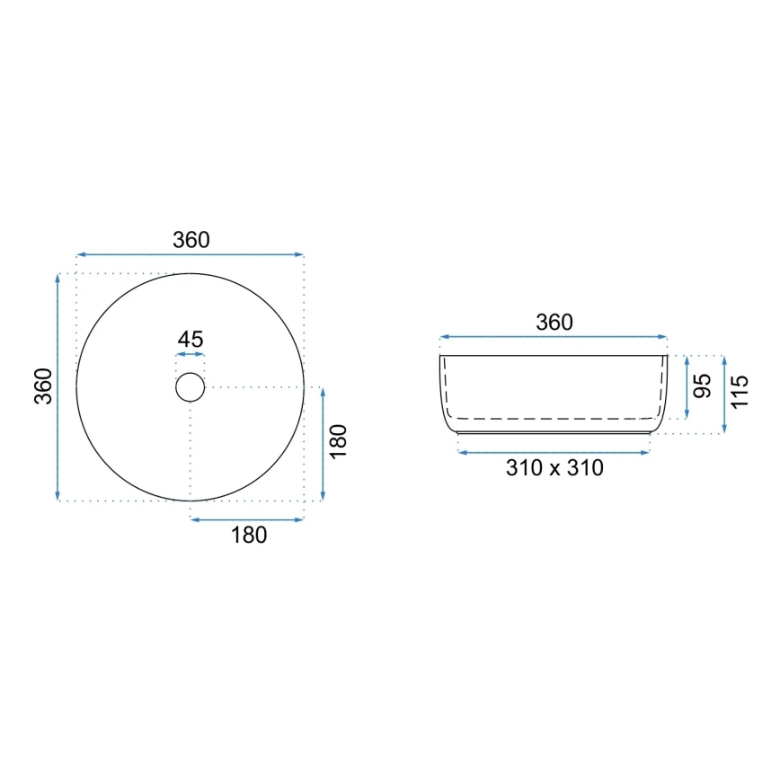 REA-U6630 - SAMI countertop basin Ø 36 cm ceramic/white/brushed gold