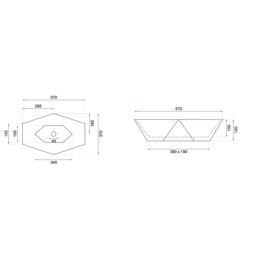 REA-U6643 - VEGAS Countertop Basin 37x57 cm ceramic/glossy white