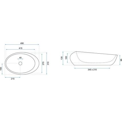 REA-U6649 - ROXY Countertop Washbasin 31 x 49 cm, ceramic with stone-effect finish