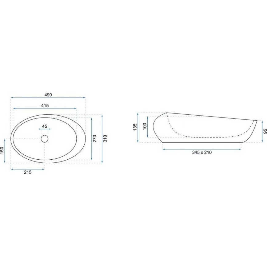 REA-U6649 - ROXY Countertop Washbasin 31 x 49 cm, ceramic with stone-effect finish