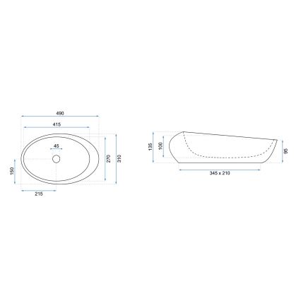 REA-U6650 - Countertop basin ROXY 31x49 cm ceramic/grey/marble decor