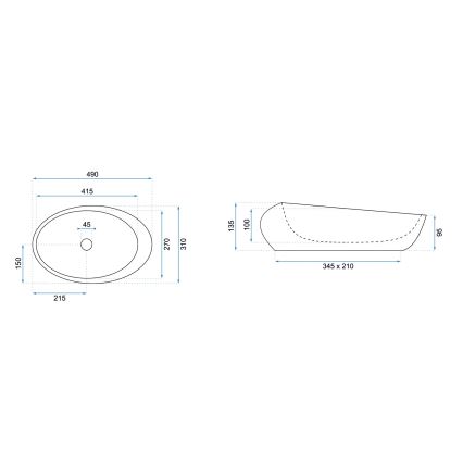 REA-U6651 - ROXY countertop basin 31x49 cm ceramic/gray/stone-effect