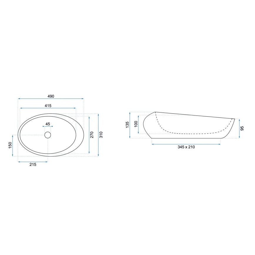 REA-U6651 - ROXY Countertop Washbasin 31x49 cm, ceramic, grey, stone-effect