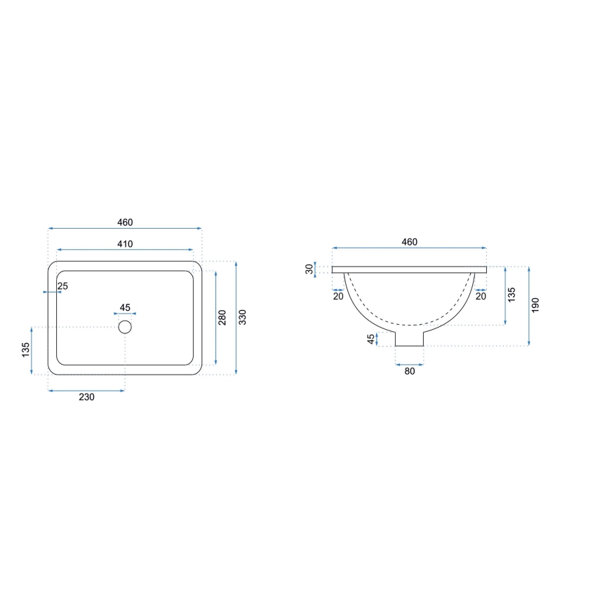 REA-U6653 - ADELA built-in washbasin 33 x 46 cm, ceramic / glossy white