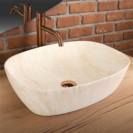 REA-U6689 - Countertop washbasin FREJA 39,5x51 cm ceramic/beige/stone effect