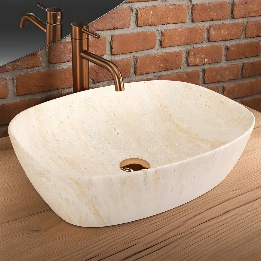 REA-U6689 - Countertop washbasin FREJA 39,5x51 cm ceramic/beige/stone effect