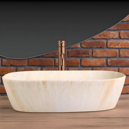 REA-U6689 - Countertop washbasin FREJA 39,5x51 cm ceramic/beige/stone effect