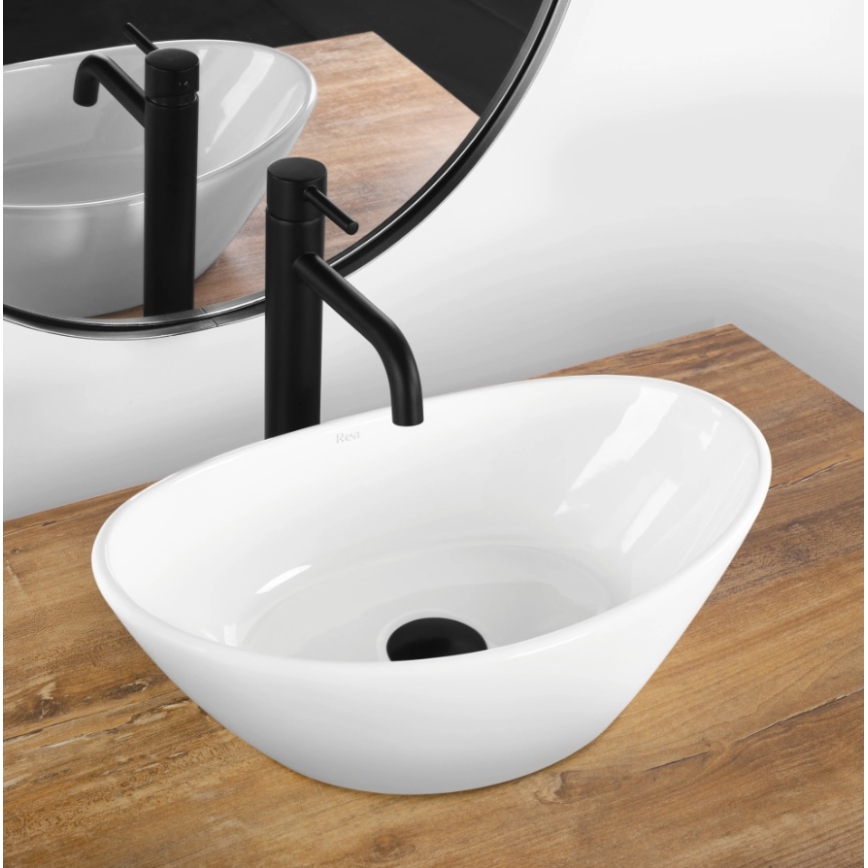 REA-U6802 - KATE Countertop Basin 27 x 45 cm, Ceramic / Glossy White