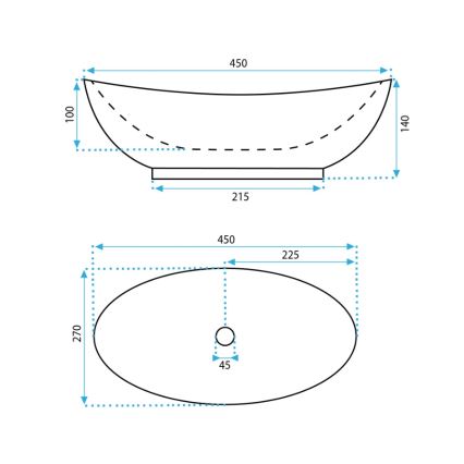 REA-U6802 - KATE Countertop Basin 27 x 45 cm, Ceramic / Glossy White