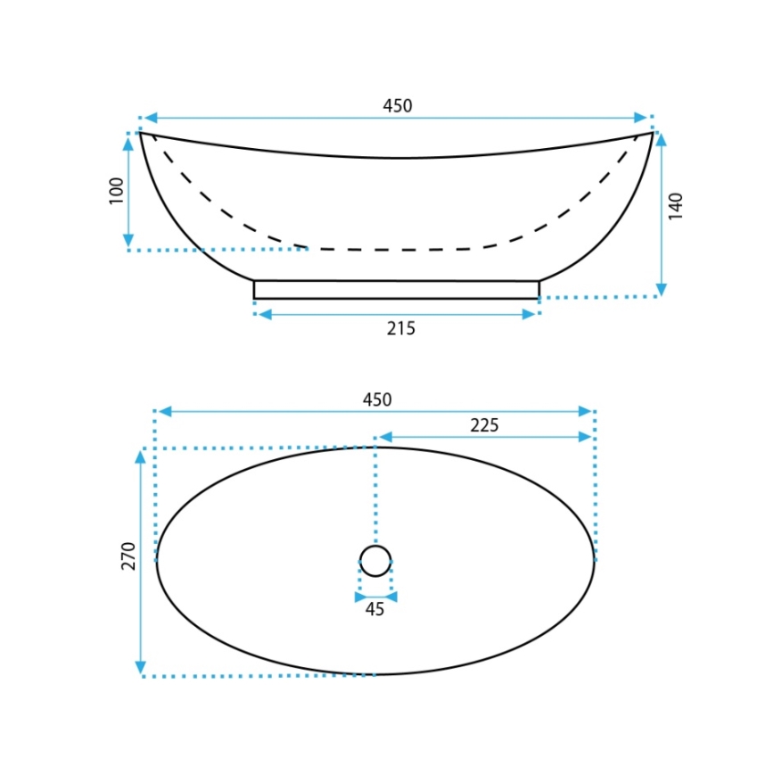 REA-U6802 - KATE Countertop Basin 27 x 45 cm, Ceramic / Glossy White