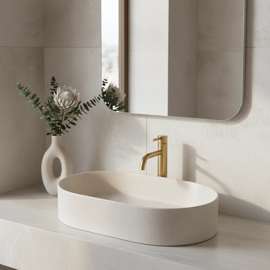 REA-U7341 - NADIA Countertop Basin 38,5x61 cm ceramic/cream