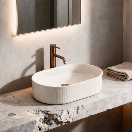 REA-U7342 - VANDA Countertop Basin 31x49 cm Ceramic/Beige/Stone Effect