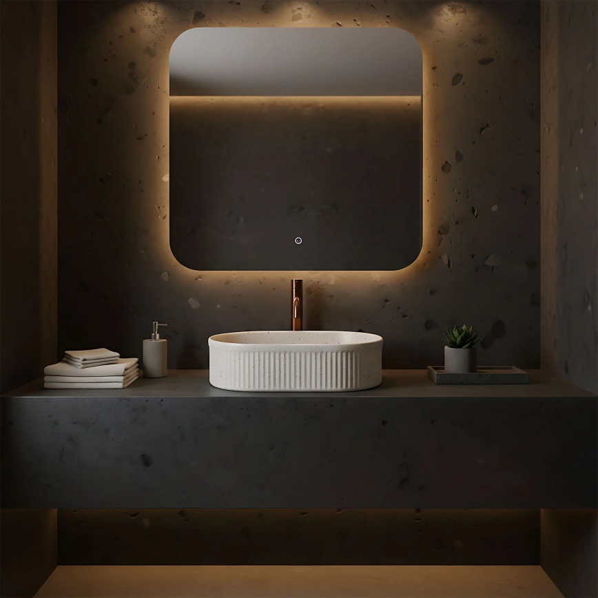 REA-U7342 - VANDA Countertop Basin 31x49 cm Ceramic/Beige/Stone Effect