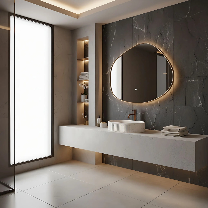 REA-U7342 - VANDA Countertop Basin 31x49 cm Ceramic/Beige/Stone Effect