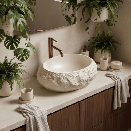 REA-U7347 - MIKA Countertop Basin 38 x 50 cm, Beige / Stone Effect
