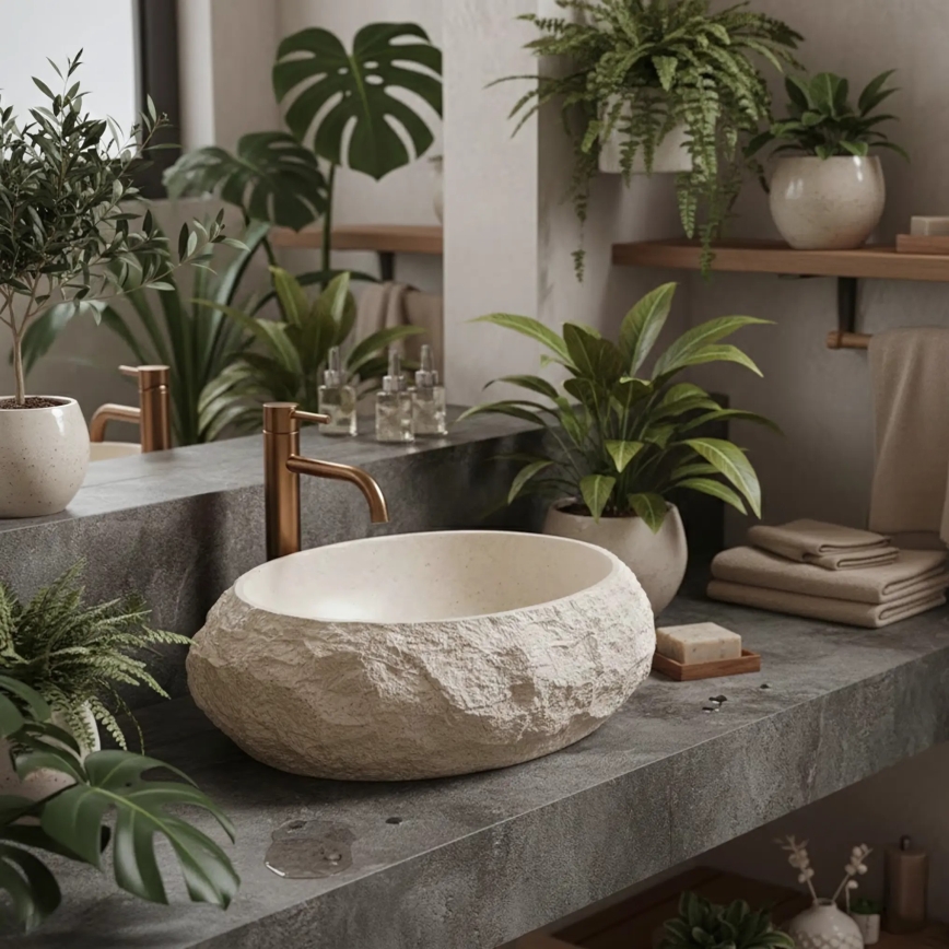 REA-U7347 - MIKA Countertop Basin 38 x 50 cm, Beige / Stone Effect