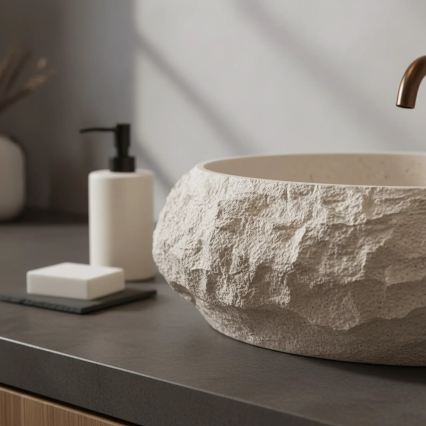 REA-U7347 - MIKA Countertop Basin 38 x 50 cm, Beige / Stone Effect