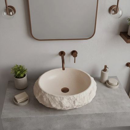 REA-U7347 - MIKA Countertop Basin 38 x 50 cm, Beige / Stone Effect