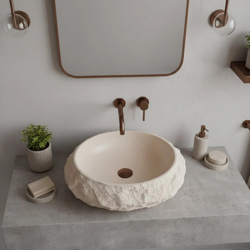 REA-U7347 - MIKA Countertop Basin 38 x 50 cm, Beige / Stone Effect