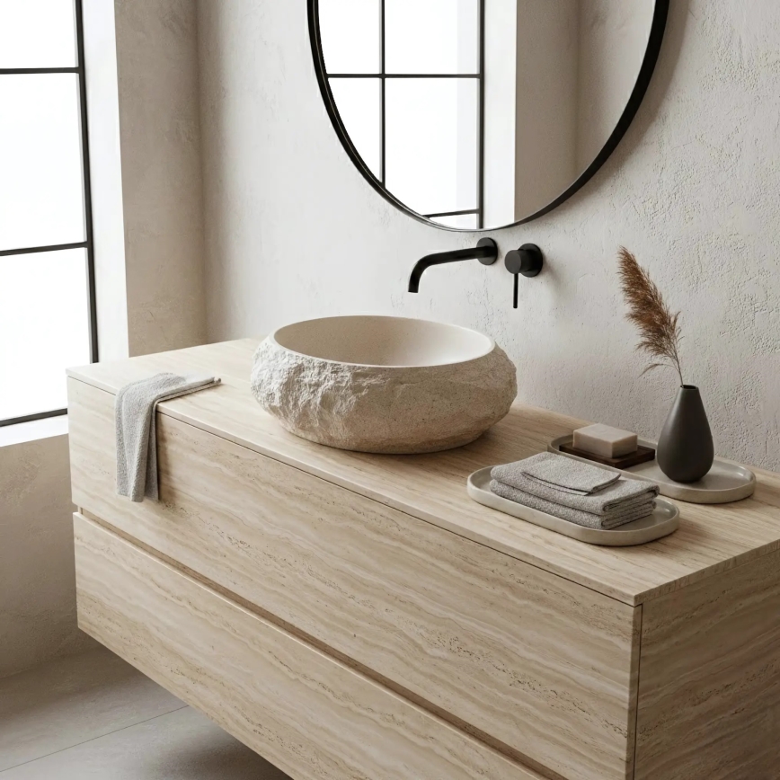 REA-U7347 - MIKA Countertop Basin 38 x 50 cm, Beige / Stone Effect