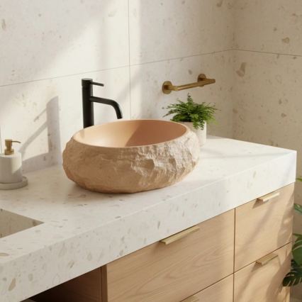 REA-U7348 - MIKA 38x50 cm countertop basin, orange/beige, stone-effect