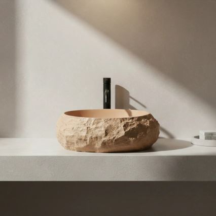 REA-U7348 - MIKA 38x50 cm countertop basin, orange/beige, stone-effect