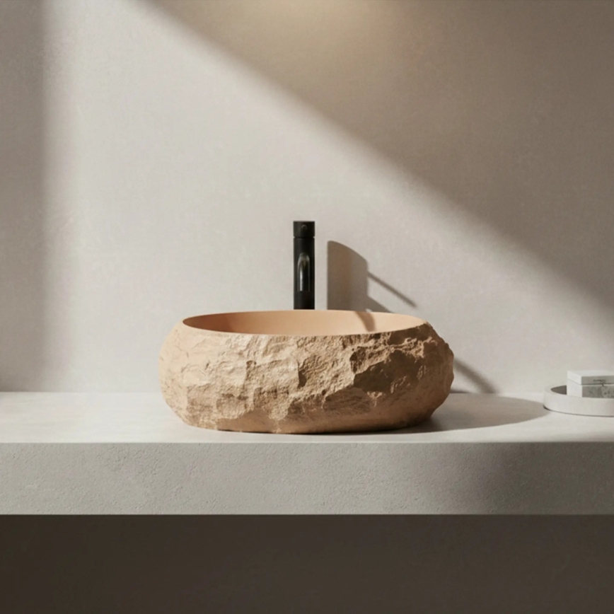 REA-U7348 - MIKA 38x50 cm countertop basin, orange/beige, stone-effect