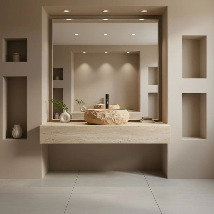 REA-U7348 - MIKA 38x50 cm countertop basin, orange/beige, stone-effect