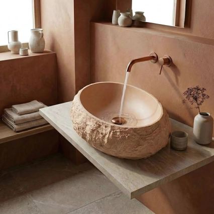 REA-U7348 - MIKA 38x50 cm countertop basin, orange/beige, stone-effect