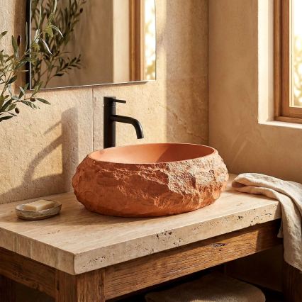 REA-U7349 - MIKA Countertop Basin 38x50 cm, Orange / Stone-Effect
