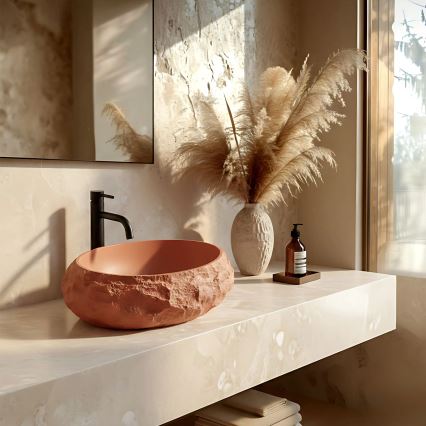 REA-U7349 - MIKA Countertop Basin 38x50 cm, Orange / Stone-Effect