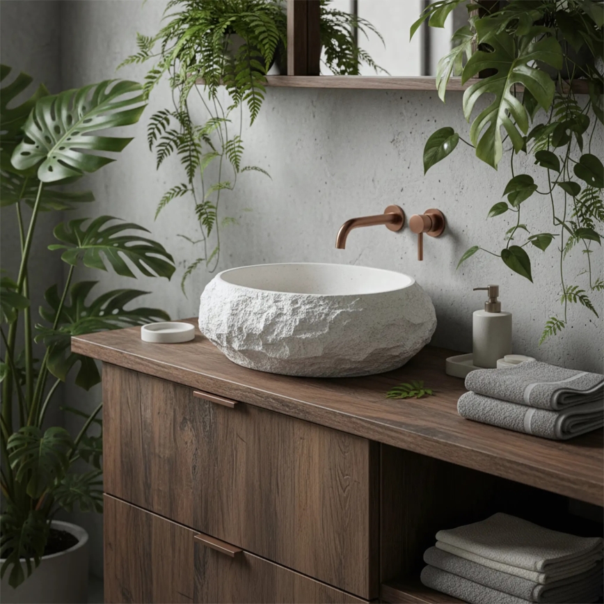 REA-U7350 - MIKA Countertop Basin 38x50 cm, White/Stone Effect