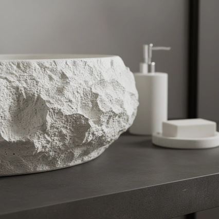 REA-U7350 - MIKA Countertop Basin 38x50 cm, White/Stone Effect