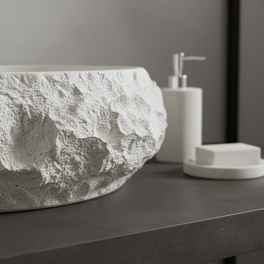 REA-U7350 - MIKA Countertop Basin 38x50 cm, White/Stone Effect