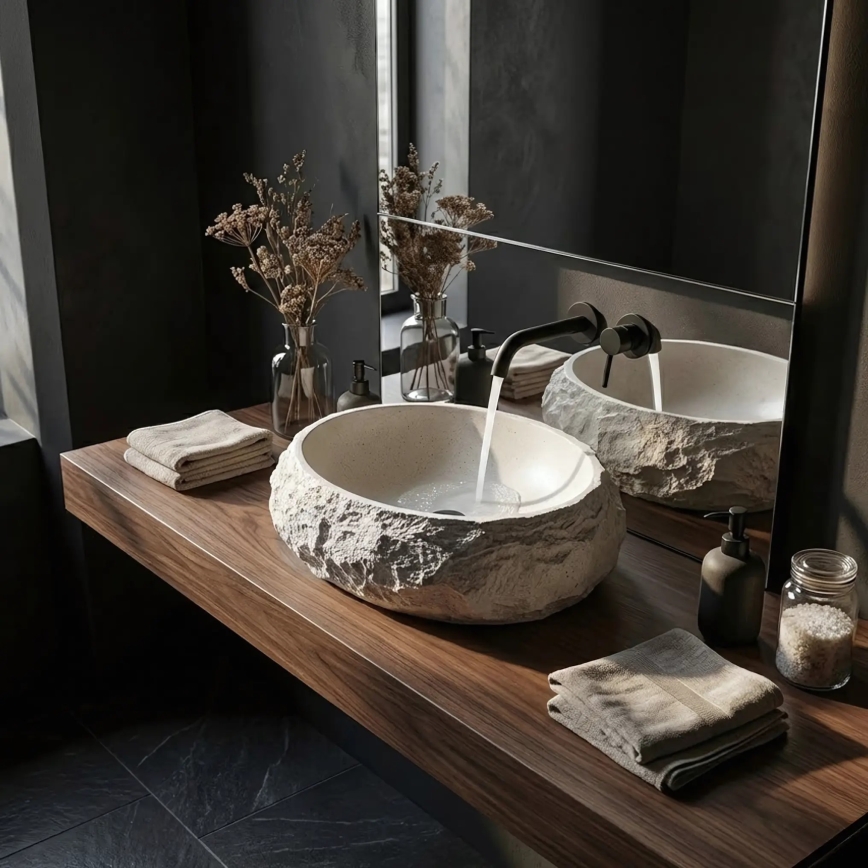 REA-U7350 - MIKA Countertop Basin 38x50 cm, White/Stone Effect