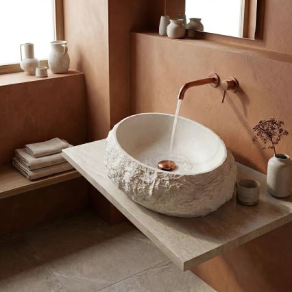 REA-U7350 - MIKA Countertop Basin 38x50 cm, White/Stone Effect