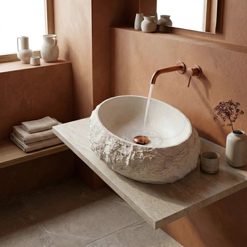 REA-U7350 - MIKA Countertop Basin 38x50 cm, White/Stone Effect