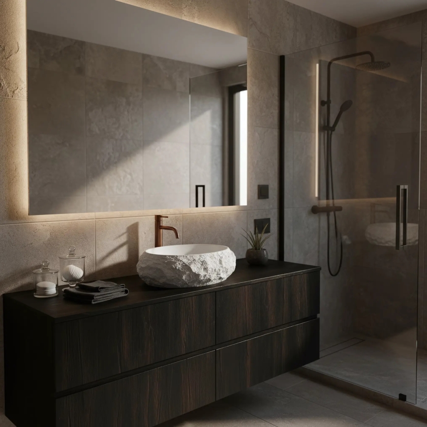 REA-U7350 - MIKA Countertop Basin 38x50 cm, White/Stone Effect