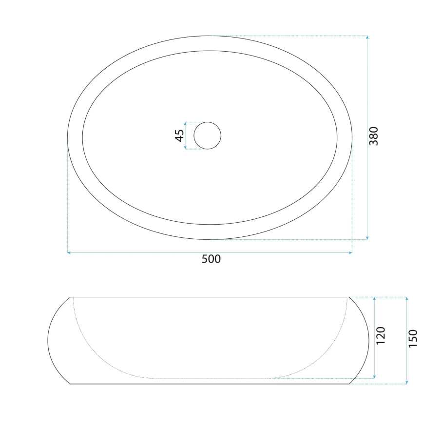 REA-U7350 - MIKA Countertop Basin 38x50 cm, White/Stone Effect
