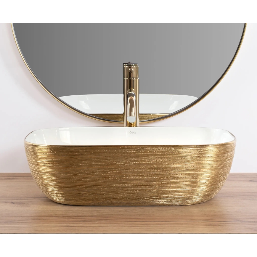 REA-U7422 - Countertop basin BELINDA 33x46,5 cm ceramic/white/gold