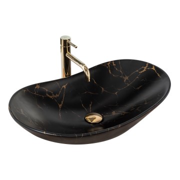 REA-U7478 - ROYAL Countertop Basin 36x62 cm ceramic/black/marble decor