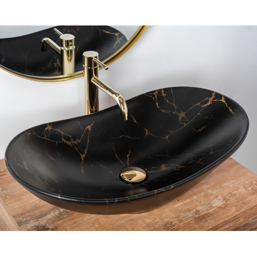 REA-U7478 - ROYAL Countertop Basin 36x62 cm ceramic/black/marble decor