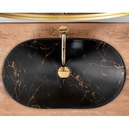 REA-U7478 - ROYAL Countertop Basin 36x62 cm ceramic/black/marble decor