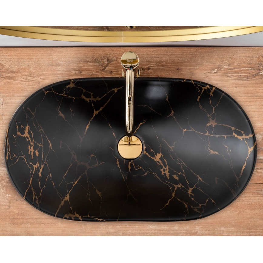 REA-U7478 - ROYAL Countertop Basin 36x62 cm ceramic/black/marble decor