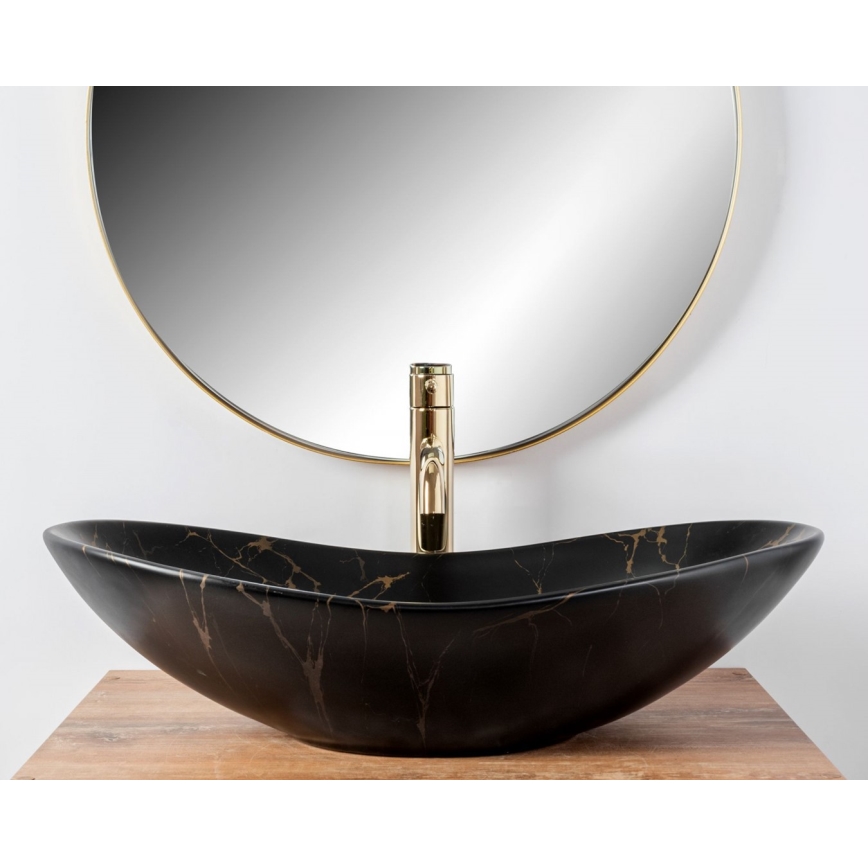 REA-U7478 - ROYAL Countertop Basin 36x62 cm ceramic/black/marble decor