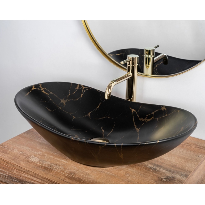 REA-U7478 - ROYAL Countertop Basin 36x62 cm ceramic/black/marble decor
