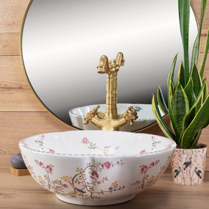 REA-U7504 - FELICIA countertop basin Ø 42.5 cm, ceramic with floral pattern
