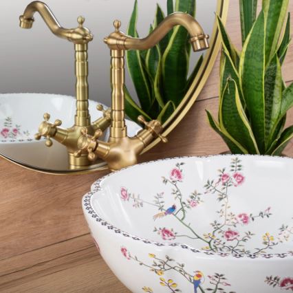 REA-U7504 - FELICIA countertop basin Ø 42.5 cm, ceramic with floral pattern