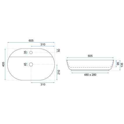 REA-U7900 - AURA Countertop Washbasin 40.5 x 60.5 cm, Ceramic / Glossy White